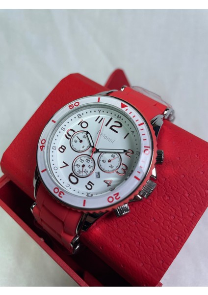 BSBLN461F Yuvarlak Metal Kasalı, Beyaz Çerçeveli, Kırmızı Kordonlu, Beyaz Takvimli Kadranlı Şık Unisex Kol Saati modelleri