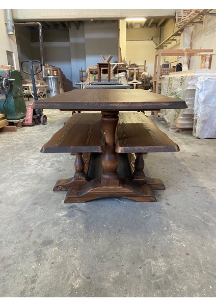 Masif Doğal Ahşap Aslan Ayaklı Kütük Masa (190X90CM) ve Bench (2 Adet 160X43 Cm) fırsatları