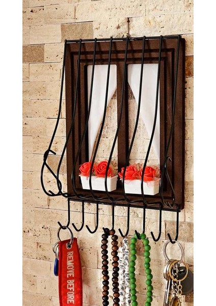 21X16CM Dekoratif Ahşap Pencere Modelli, Çiçek Saksılı, Uğur Böcekli, Duvar Anahtarlığı