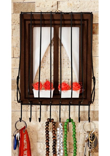 21X16CM Dekoratif Ahşap Pencere Modelli, Çiçek Saksılı, Uğur Böcekli, Duvar Anahtarlığı