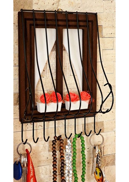 21X16CM Dekoratif Ahşap Pencere Modelli, Çiçek Saksılı, Uğur Böcekli, Duvar Anahtarlığı