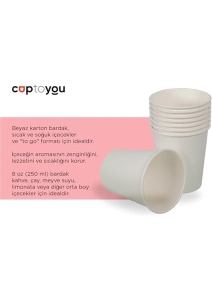 75 Adet Tek Kullanımlık Karton Bardak 8 Oz 250 Ml, Beyaz Sıcak Bardaklar, Kağıt Meyve Suyu Bardağı, Parti Karton Bardakları