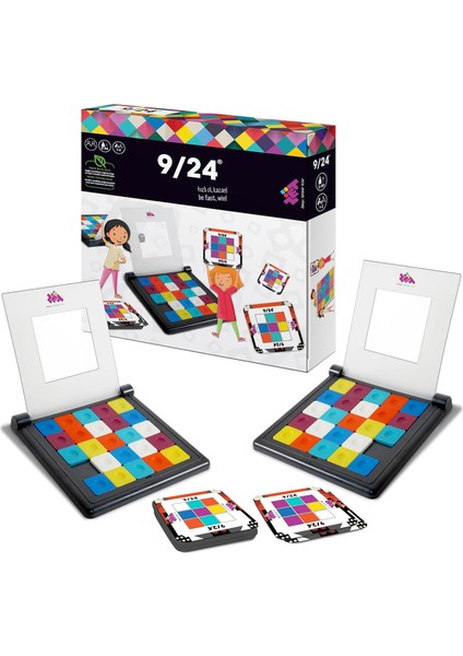 Zeka 9/24 Oyunu: Oyun Platformu, 33 Kart, 48 Renkli Taş, 2-60 Yaş, 2 Kişi, Eğitsel, Beceriklilik, Çok Renkli, 10DK, Kağıt, Karton Koli