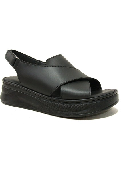 Siyah Cırtlı Anatomik Comfort Sandalet