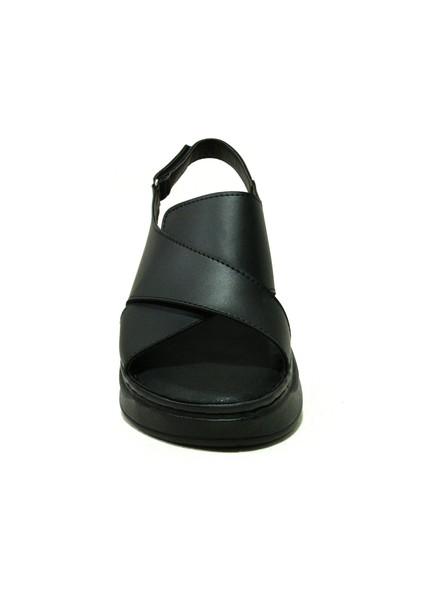 Siyah Cırtlı Anatomik Comfort Sandalet