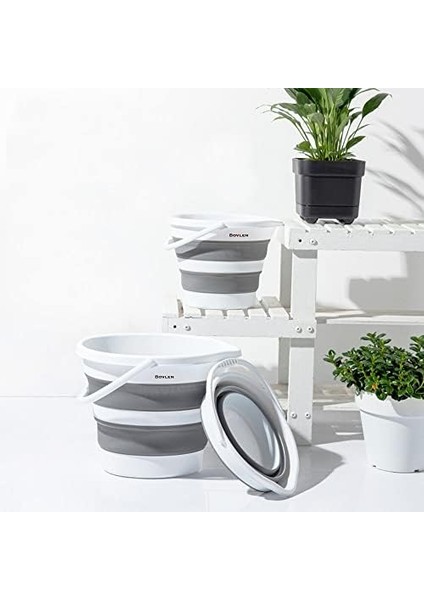 Litre Katlanabilir Kova - Akordiyon Katlanır Kova - Araba Kovası - Gri - 32.5 x 27.5 x 6 cm - Pp+ Tpr