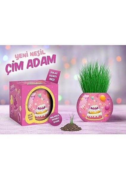 Doğum Günü Temalı Çim Adam 6'lı Set - Çocuklar Için Eğitici ve Eğlenceli Bitki Yetiştirme Kiti