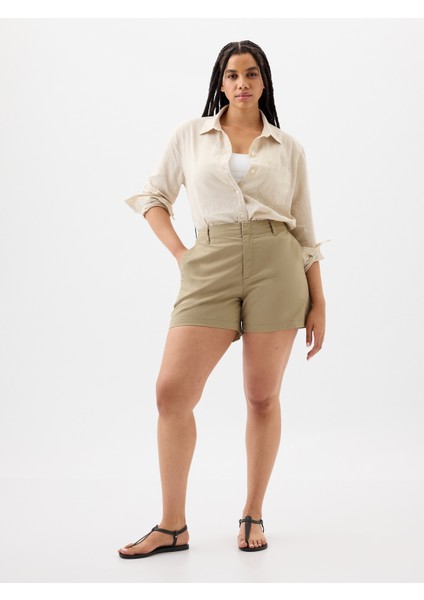 Kadın Kahverengi Mid Rise Downtown Khaki Şort modelleri