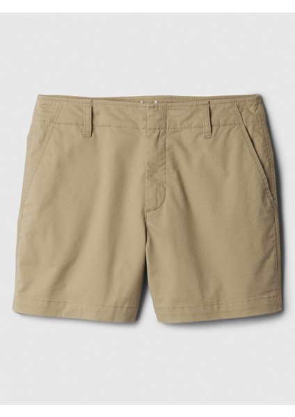 Kadın Kahverengi Mid Rise Downtown Khaki Şort indirimleri