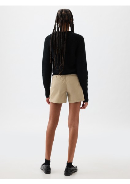 Kadın Kahverengi Mid Rise Downtown Khaki Şort