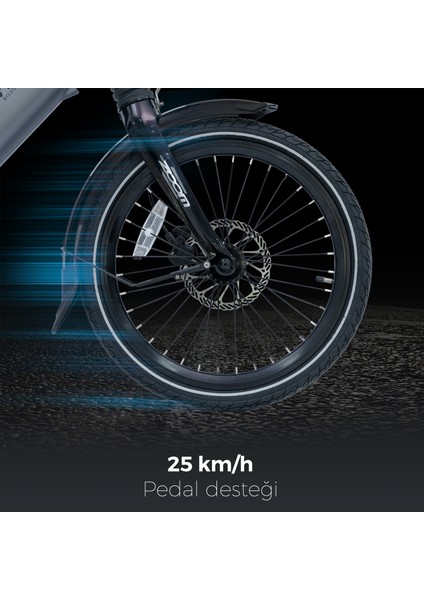 Katlanabilir Elektrikli Bisiklet B13 | Pedelec Gri | Güçlü 36V 11.5.0AH 45NM |samsung Batarya | 20"