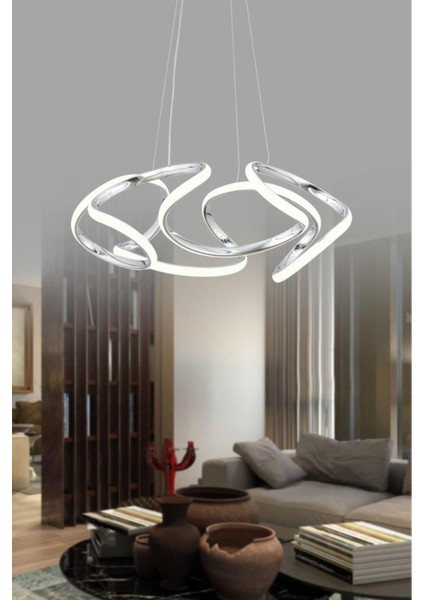 UltraNova Modern krom sarkıt avize, beyaz LED ışık, 45x45 cm, alüminyum malzeme
