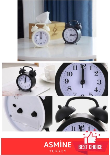 UltraNova Yüksek Sesli Pilli Dekoratif Çift Çanlı Mini Analog Saat, Pembe Renk
