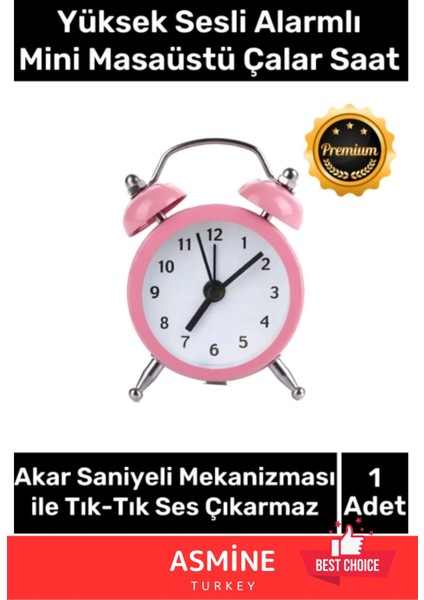 UltraNova Yüksek Sesli Pilli Dekoratif Çift Çanlı Mini Analog Saat, Pembe Renk