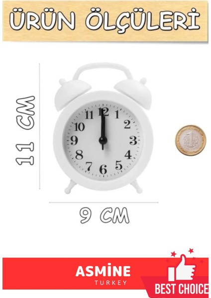 UltraNova Yüksek Sesli Pilli Dekoratif Çift Çanlı Mini Analog Saat, Pembe Renk