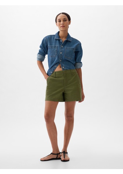 Kadın Haki Mid Rise Downtown Khaki Şort