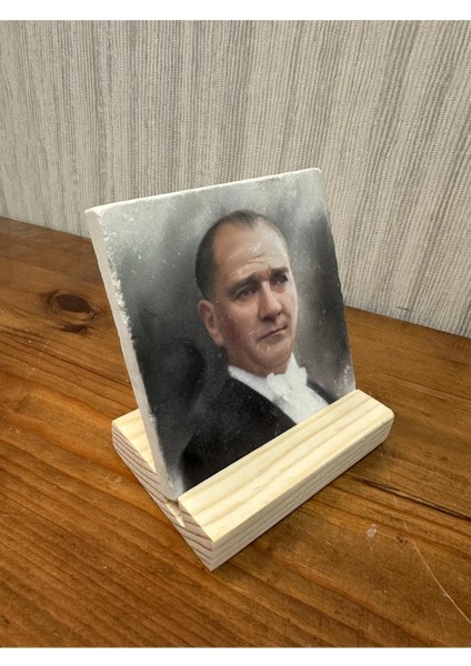 Atatürk Baskılı Taş Masa Üstü Tablo Dekor 10X10CM - Tablo - Dekor