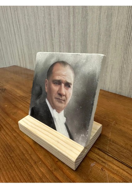 Atatürk Baskılı Taş Masa Üstü Tablo Dekor 10X10CM - Tablo - Dekor