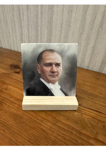 Atatürk Baskılı Taş Masa Üstü Tablo Dekor 10X10CM - Tablo - Dekor