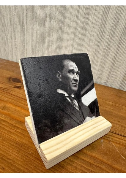 Atatürk Baskılı Taş Masa Üstü Tablo Dekor 10X10CM - Tablo - Dekor