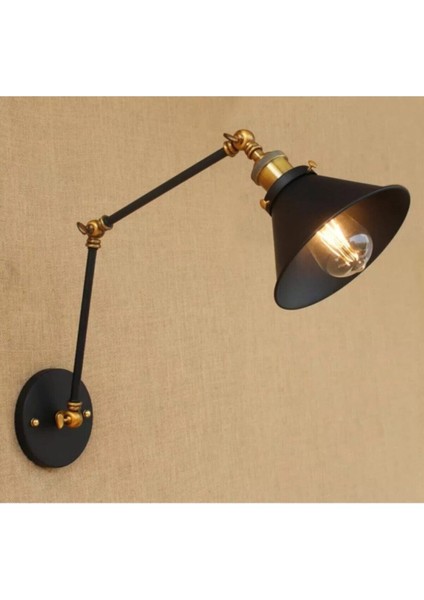 UltraNova S Akrobat Üç Mafsal Siyah Metal Aplik Duvar Lambası 20x60 cm