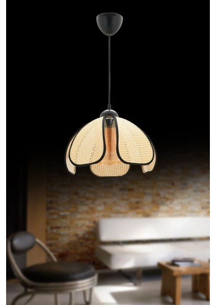 UltraNova Krem ve siyah tonlarında modern hasır sarkıt, tek ampüllü şık tasarım