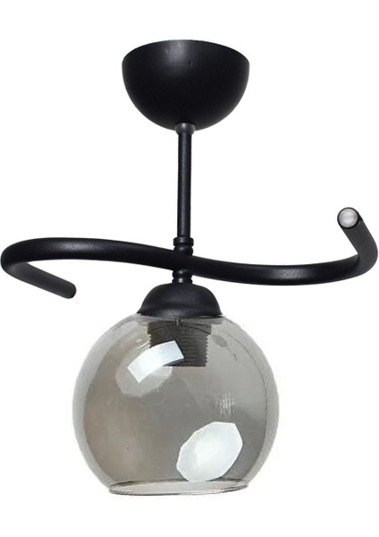 UltraNova Şık Siyah Füme Camlı Tekli Avize, Modern Tasarım, 33x70 cm