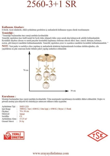 UltraNova 4'lü Sarkıt Led Avize, Metal Materyal, 35x35 cm, Sarı renk, Şık ve modern tasarım modelleri