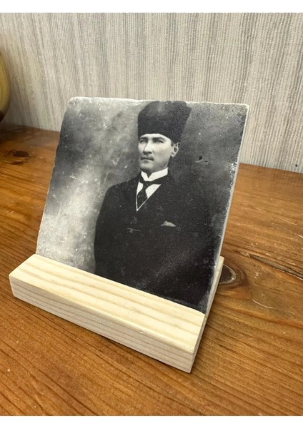 Atatürk Baskılı Taş Masa Üstü Tablo Dekor 10X10CM - Tablo - Dekor