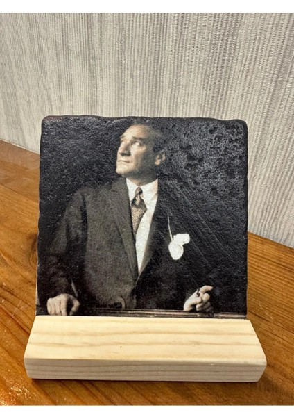 Atatürk Baskılı Taş Masa Üstü Tablo Dekor 10X10CM - Tablo - Dekor