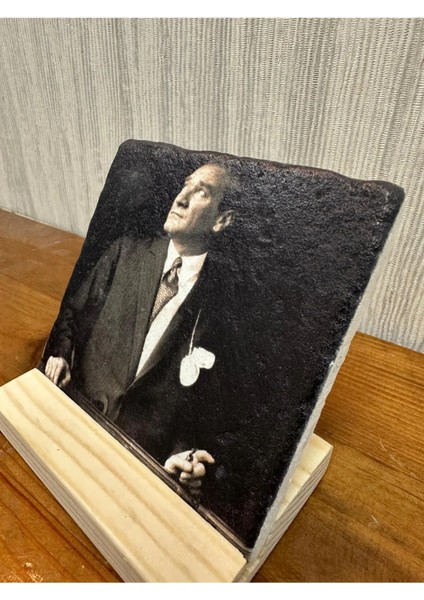 Atatürk Baskılı Taş Masa Üstü Tablo Dekor 10X10CM - Tablo - Dekor modelleri