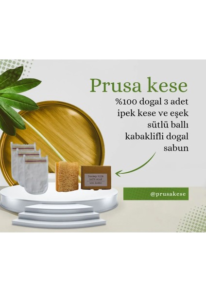 3' Lü Flos Ipek Hamam Kesesi ve %100 Doğal Kabak Lifli Pirinç Özlü Sabun