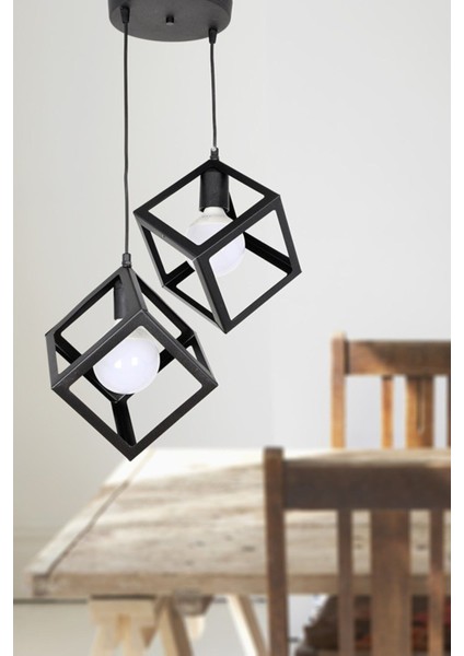 UltraNova Siyah Metal Küp Avize, 2'li, 35x90, modern ve şık tasarım.