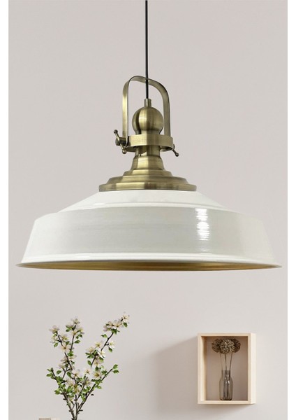 UltraNova Şık beyaz metal avize, retro tasarım, 41x28 cm, salon ve cafe kullanımı