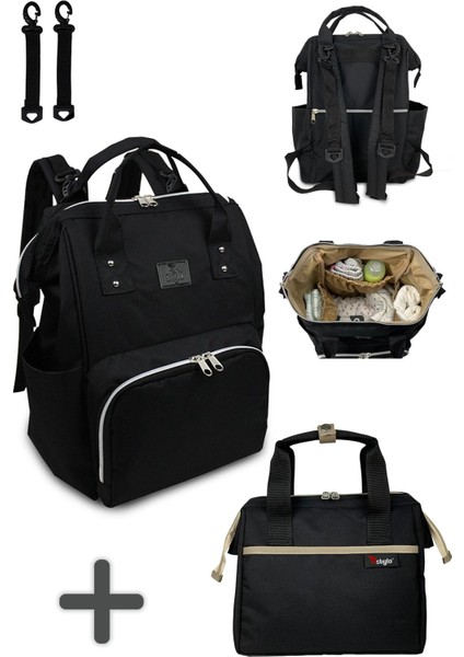 UltraNova Siyah Anne Bebek Bakım Çantası ve Isı Yalıtımlı Beach Bag Termos Çanta Takımı