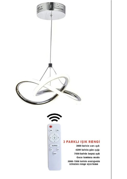 UltraNova 3 Renk Krom Kumandalı 4 Modlu Modern Sarkıt LED Avize, Alüminyum, 35x35 cm