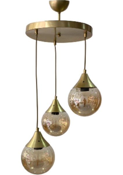 UltraNova 3'lü Eskitme Detaylı Cam Avize, Metal, 30x60, Yatak Odası, Salon, Mutfak, Hol fiyatları