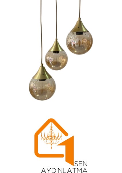 UltraNova 3'lü Eskitme Detaylı Cam Avize, Metal, 30x60, Yatak Odası, Salon, Mutfak, Hol fırsatları