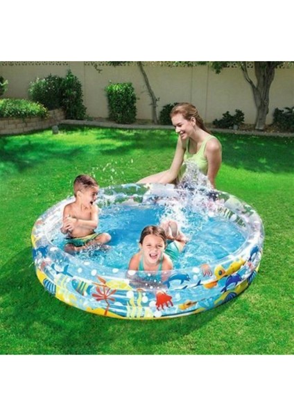 Çocuk Şişme Havuz 152 cm Çap Okyanus Desenli, Pompa hariç, Genişlik: 152 cm, Yükseklik: 152 cm