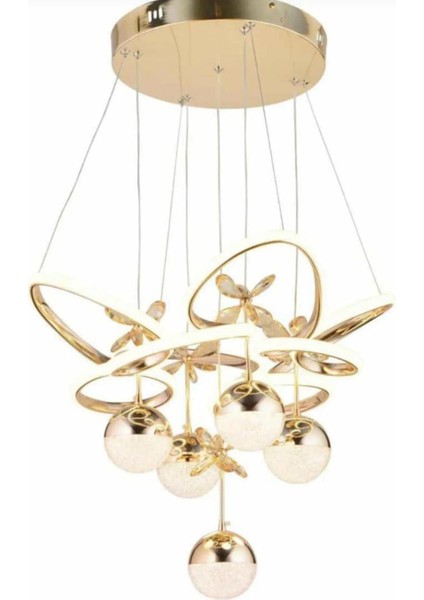 UltraNova Şık Modern Sarkıt LED Avize, 3 Renkli, Altın Kaplama, Alüminyum, 55x57 cm fiyatları