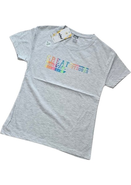 Ön-Arka Kabartma Baskılı Kız T-Shirt