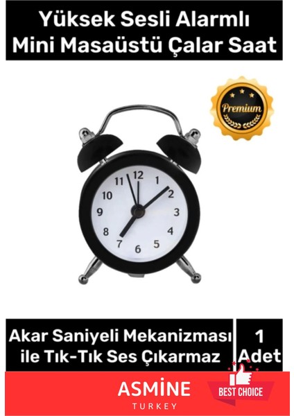 UltraNova Yüksek Sesli Dekoratif Pilli Çift Çanlı Mini Analog Saat Siyah