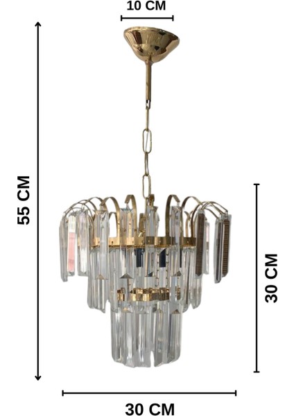 UltraNova Parlak Kristal Taşlı Sarkıt Avize, Modern ve Şık Tasarım, 30x60 cm, 1 Ampüllü