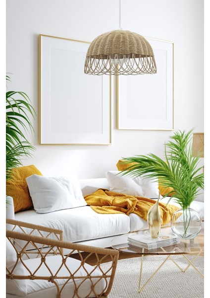 UltraNova Doğal renkli bambu ve rattan sarkıt avize, şık ve hafif tasarım, 30x20 ölçü.