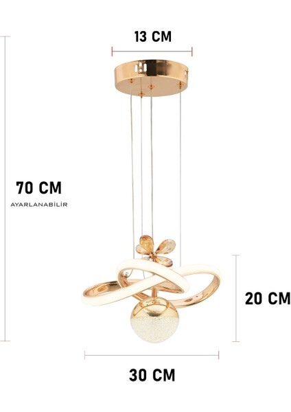 UltraNova 3 Renkli Kumandalı Gold Kaplama Sarkıt LED Avize, dimmerli, modern ve şık tasarım