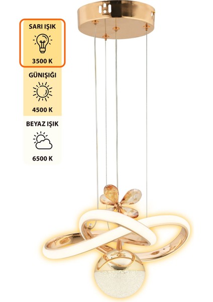 UltraNova 3 Renkli Kumandalı Gold Kaplama Sarkıt LED Avize, dimmerli, modern ve şık tasarım