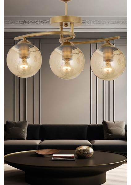 UltraNova Modern 3'lü Bal Camlı Avize, Metal, 30x60, Salon ve Yatak Odası Aydınlatması