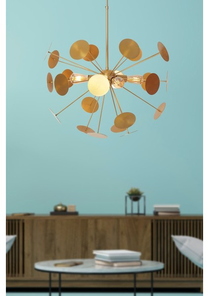 UltraNova Şık Sarı Metal Gövde Ledli Avize, Modern ve Zarif Tasarım