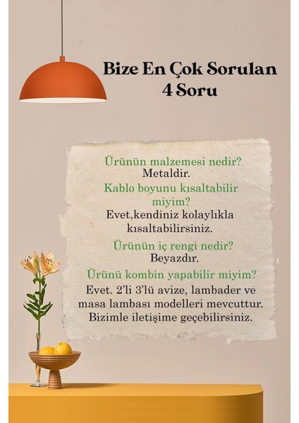 UltraNova Turuncu Metal Avize, Tekli Sarkıt, Salon, Mutfak, Kafe, Dekoratif Aydınlatma, 26x26 cm