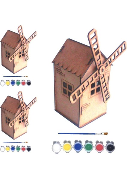 UltraNova 3D Ahşap Yel Değirmeni Boyama Seti, Hobi, Renk: Kahverengi, Ölçü: 10x10,5x24cm
